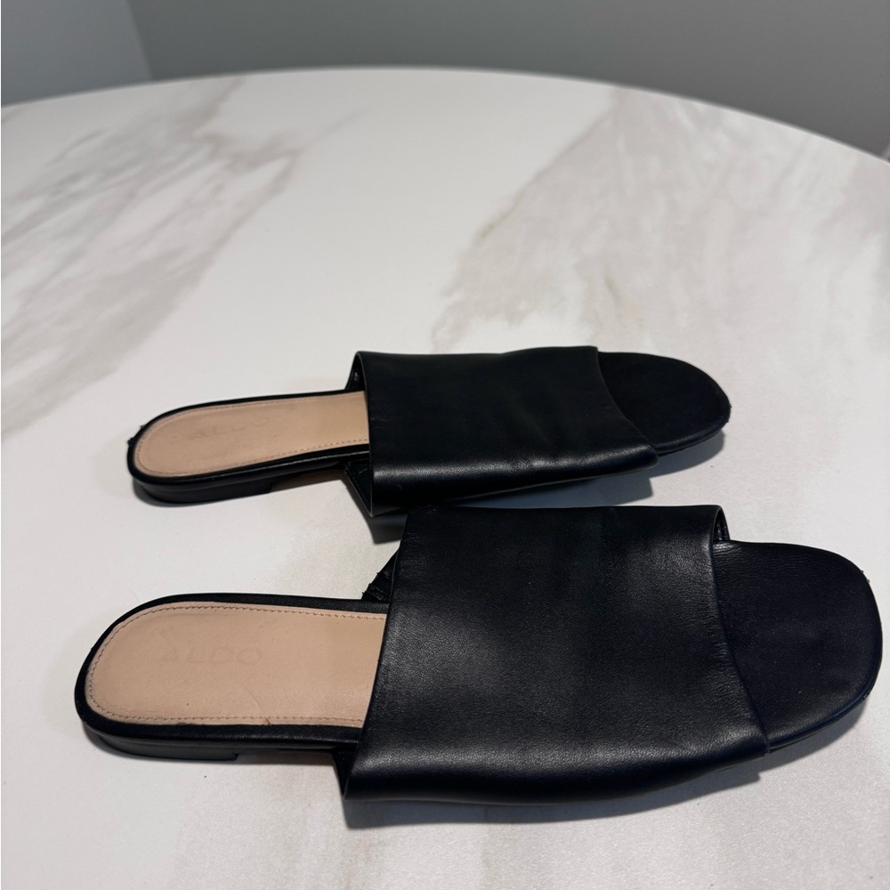 Aldo Black Leather Mules